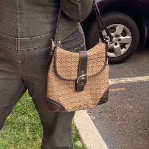 Coach Dark Brown Leather and Brown Cloth Signature